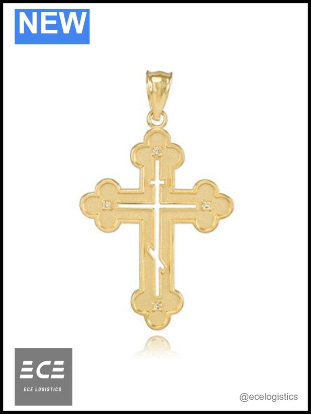 14k Yellow Gold Diamond Orthodox Cross Pendant Charm